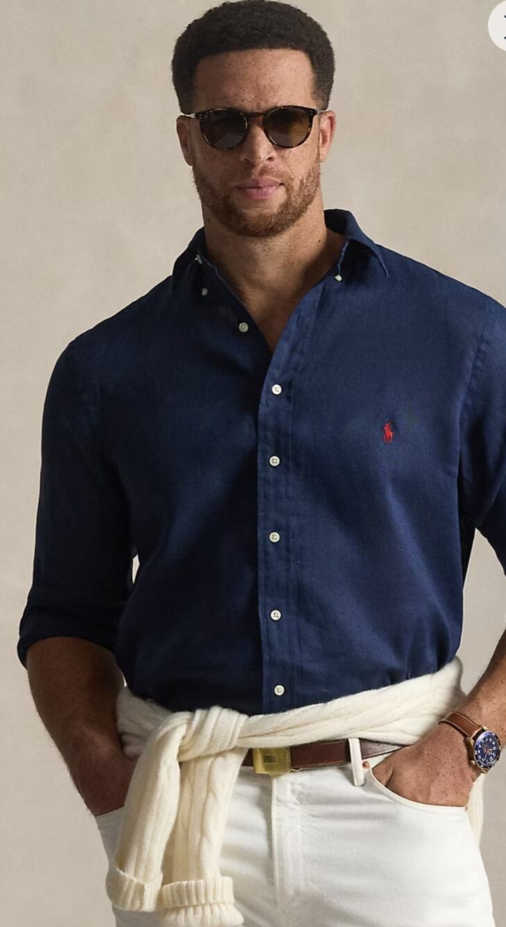 M129 Polo Ralph Lauren Men Newport Navy Classics Fit Linen Button Down Shirt XXL